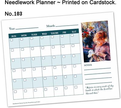 (image for) Planner Needlework Sheet No.103 Lady Stitching Perpetual Monthly Calendar Printed on Cardstock